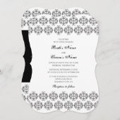 Vintage Damastensehung mit Schwarz-Weiß-Kalligrafi Einladung (Vorne/Hinten)