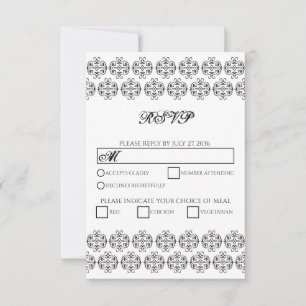 Vintage Damastensehung mit Schwarz-Weiß-Kalligrafi RSVP Karte