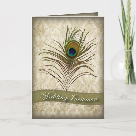 Vintage Damastpfau-Hochzeitseinladung Einladung (Vorderseite)