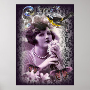 Vintage Damastzwanziger jahre Paris-Dame Flapper Poster