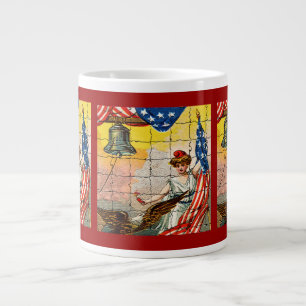 Vintage-Dame, Adler, Flagge und Liberty Bell-Mosai Jumbo-Tasse