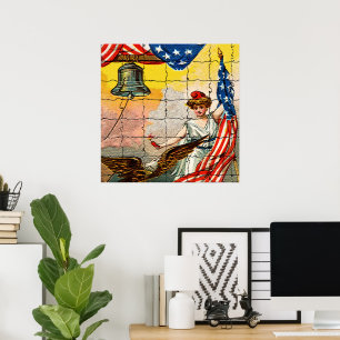 Vintage-Dame, Adler, Flagge und Liberty Bell-Mosai Poster