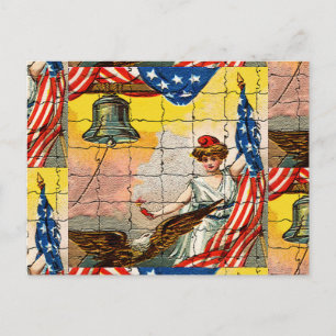 Vintage Dame, Adler, Flagge und Liberty Bell-Mosai Postkarte