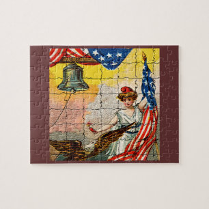 Vintage-Dame, Adler, Flagge und Liberty Bell-Mosai Puzzle