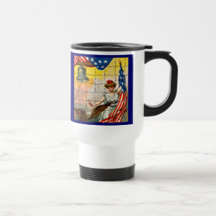 Vintage-Dame, Adler, Flagge und Liberty Bell-Mosai Reisebecher