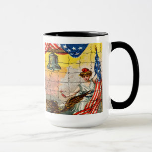 Vintage-Dame, Adler, Flagge und Liberty Bell-Mosai Tasse