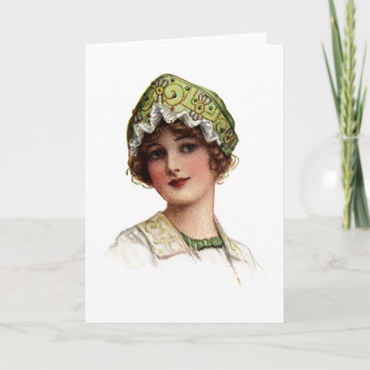 Vintage Dame Bead and Lace Bonnet Card Karte (Vorderseite)