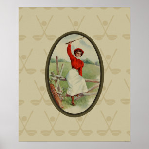 Vintage-Dame beim Golfspiel (zwei) Poster