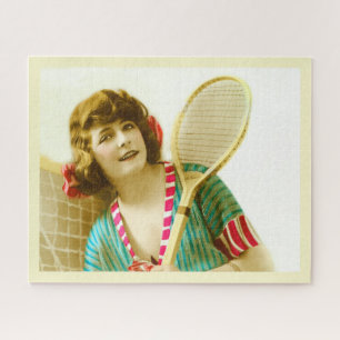 Vintage-Dame bereit für Tennis Puzzle