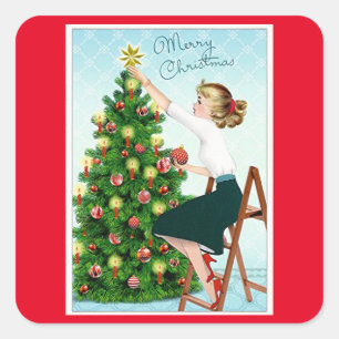 Vintage Dame der 1920er Jahre dekoriert Weihnachts Quadratischer Aufkleber