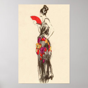 Vintage Dame der Mode mit einem Frühlingskleid Poster