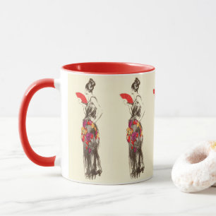 Vintage-Dame der Mode mit einem Frühlingskleid Tasse