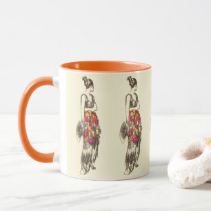 Vintage Dame der Mode mit einem Frühlingskleid Tasse