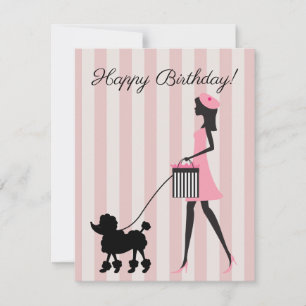 Vintage Dame, die schwarze Poodle geht Happy Birth