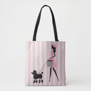 Vintage Dame, die schwarze Poodle läuft Tasche