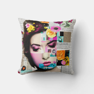 Vintage-Dame Florale Papier-Collage-Kunst Kissen