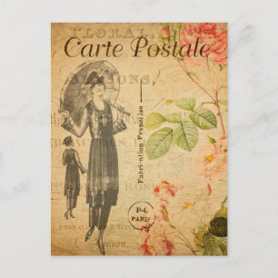 Vintage-Dame Frau Mode mit Regenschirm Französisch Postkarte