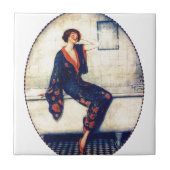 Vintage Dame im Badezimmer Fliese (Vorderseite)