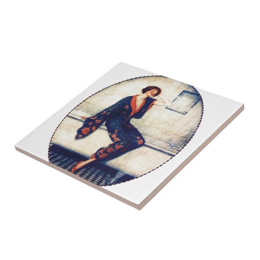 Vintage Dame im Badezimmer Fliese (Seite)