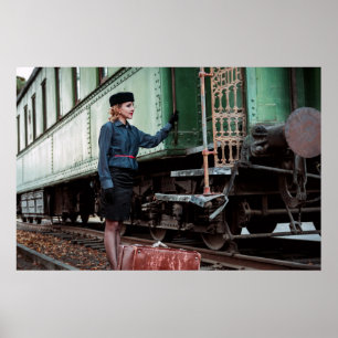 Vintage-Dame im Bahnhof Poster