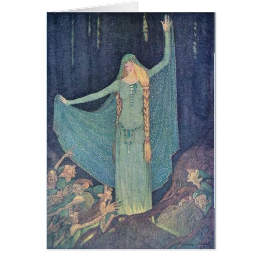 Vintage - Dame in Blau mit Elfen, (Vorne)