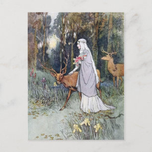 Vintage Dame in der Holzgrußkarte Feiertagspostkarte