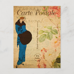 Vintage-Dame in der neuesten Pariser Mode Postkarte