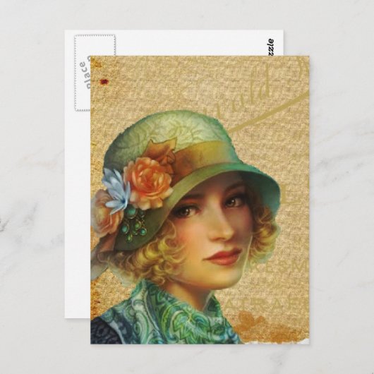 Vintage Dame in dieser Collage Postkarte (Vorne/Hinten)