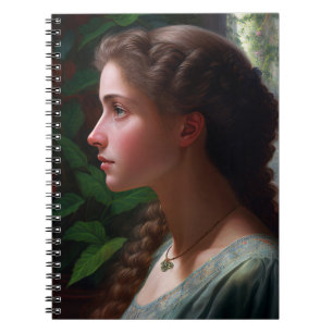 Vintage Dame in grün-roten Blume Notizblock