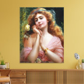 Vintage Dame in rosa mit gelbem Rose Leinwanddruck (Insitu (Wohnzimmer))