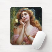 Vintage Dame in rosa mit gelbem Rose Mousepad (Mit Mouse)