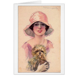 Vintage Dame in Rosa mit Hund,