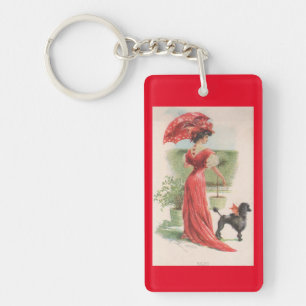 Vintage-Dame in Rot Schlüsselanhänger