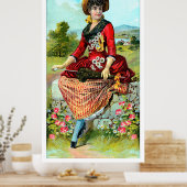 Vintage Dame in Roten Blume mit Parasol Poster (Küche)