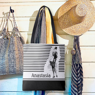 Vintage-Dame in Schwarz und Weiß Tasche