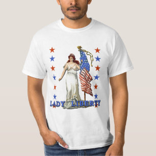 Vintage Dame Liberty mit amerikanischer Flagge T-Shirt