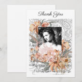 Vintage Dame mit Blume Dankeskarte (Vorne/Hinten)