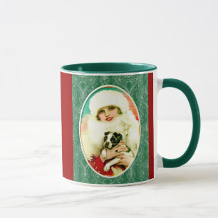 Vintage Dame mit Boston Terrier Tasse