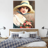 Vintage Dame mit Bouquet aus Rose Leinwanddruck (Insitu (Schlafzimmer))