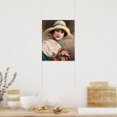 Vintage Dame mit Bouquet aus Rose Poster (Küche)
