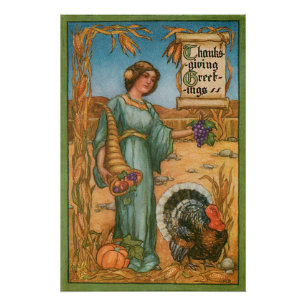 Vintage Dame mit Füllhorn Poster