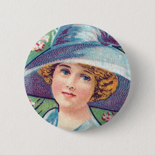 Vintage Dame mit Hut Button (Vorderseite)