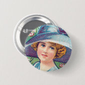 Vintage Dame mit Hut Button (Vorne & Hinten)