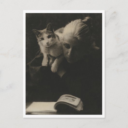 Vintage Dame mit Katze Postkarte Restauriert (Vorderseite)