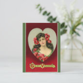 Vintage Dame mit Poppies Valentine Postkarte (Stehend Vorderseite)