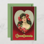 Vintage Dame mit Poppies Valentine Postkarte (Vorne/Hinten)