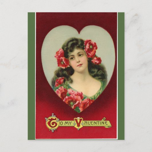 Vintage Dame mit Poppies Valentine Postkarte (Vorderseite)