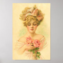 Vintage Dame mit rosa Rosen, restauriert