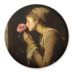 Vintage Dame mit rosa Rosenmalerei Keramikknauf