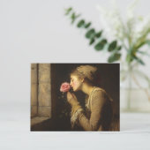 Vintage Dame mit rosa Rosenmalerei Postkarte (Stehend Vorderseite)